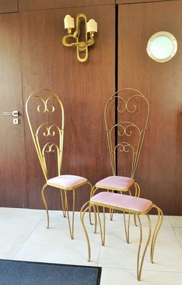 Italian Art Deco Wrought Iron Side Chairs 1940s Set Of 2