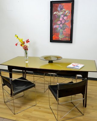 Vintage Italian Wood And Glass Dining, 1950s Wooden Dining Room Table