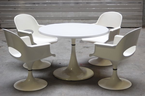 Space Age Tulip Base Dining Table & Chairs Set from Kurz, 1970s Space Age Tulip Base Dining Table & Chairs Set from Kurz, 1970s