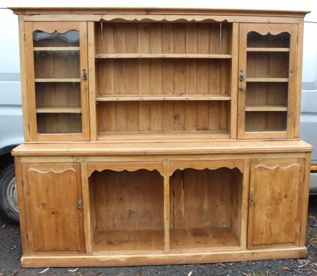 Large Antique Pine Dresser With Glass Doors