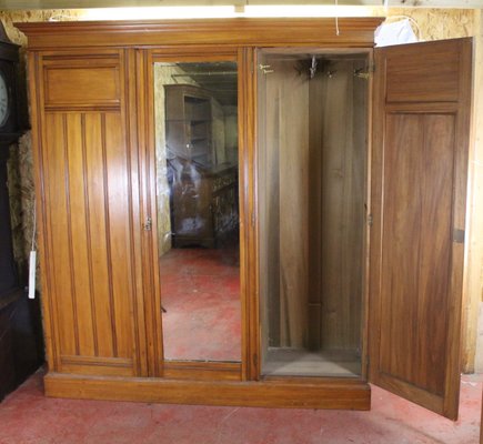 Antique Walnut 3 Door Mirrored Wardrobe For Sale At Pamono
