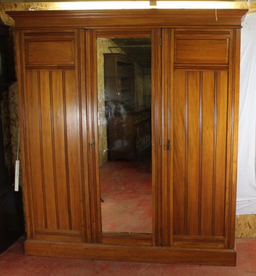 Antique Walnut 3 Door Mirrored Wardrobe For Sale At Pamono