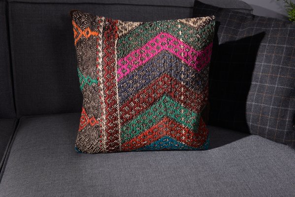 Vintage colorful cushion Authentic interior design Set of patchwork kilim pillow Upcycled pillow cover Bohemian home decor