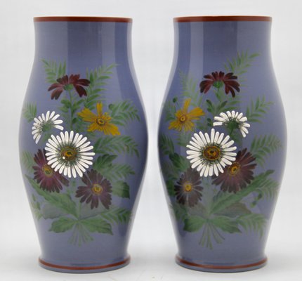 Antique Hand Painted Floral Vases Set Of 2 For Sale At Pamono