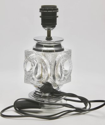 Chrome And Crystal Glass Ice Cube Table Lamp From Peill Putzler 1950s