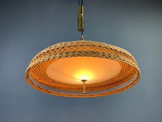 Mid Century Rattan Pendant Lamp 1950s, Rattan Pendant Light Fixtures