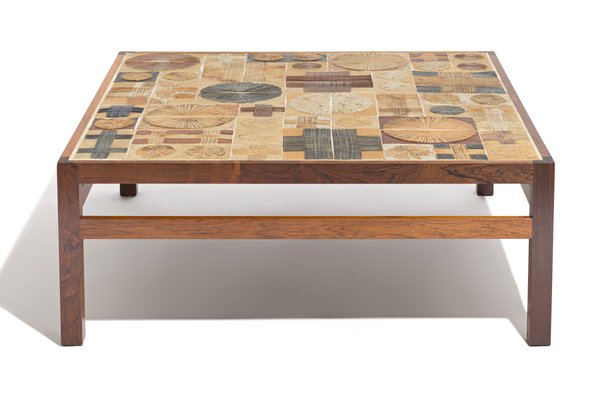 Rosewood And Tile Coffee Table By Tue Poulsen For Willy Beck 1960s For Sale At Pamono