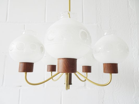Glass And Wood Veneer Ceiling Lamp From Hustadt Leuchten 1960s