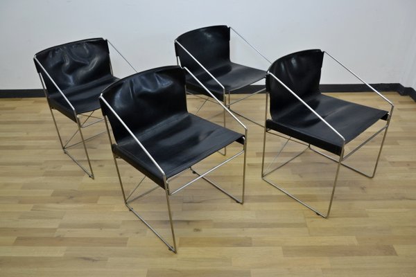 Tubular Steel Dining Chairs 1960s Set, Leather And Steel Chair