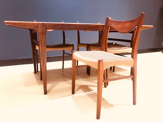 Mid Century Teak And Paperchord Dining Set By Arne Wahl Iversen