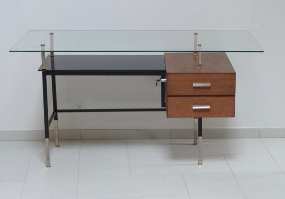 Mid Century Oak And Glass Desk For Sale At Pamono