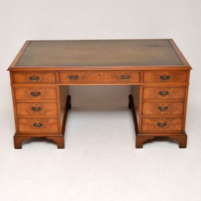 Large Walnut Leather Top Pedestal Desk 1930s For Sale At Pamono