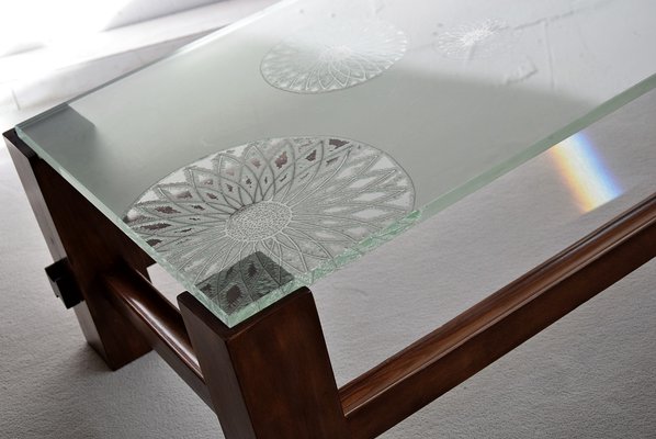Model 2461 Glass And Beech Coffee Table By Max Ingrand For Fontana