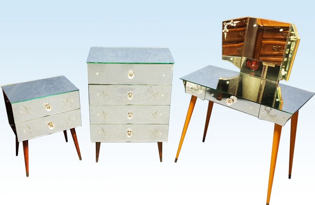 Dresser With Mirror And Nightstands 1950s Set Of 3 For Sale At