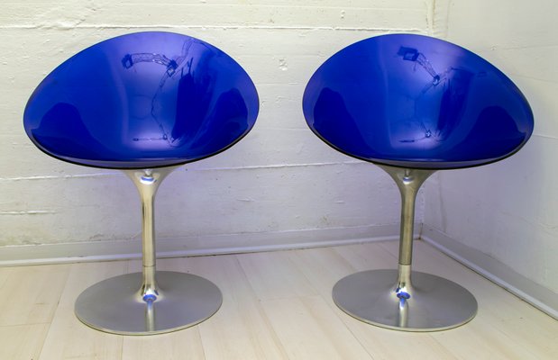 Blue Lucite Swivel Chairs By Philippe Starck For Kartell 1990s