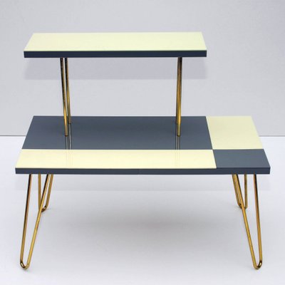 Mid Century Gray Beige Plant Table With Hairpin Legs 1950s For