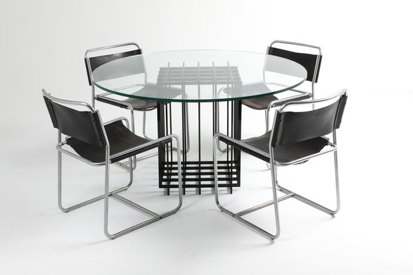 Glass Metal Dining Table By Pierre, Metal Round Table
