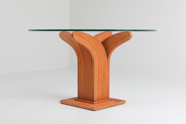 Vintage Esstisch mit Gestell aus Rattan, 1970er Vintage Esstisch mit Gestell aus Rattan, 1970er