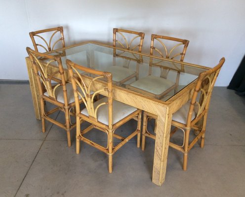 Bamboo Dining Table Chairs Set From Vivai Del Sud 1970s Of 7