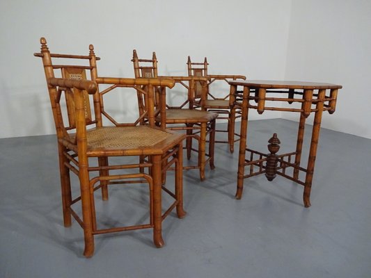 Japanese Wicker Armchairs Table 1940s Set Of 4 For Sale At Pamono