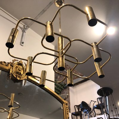 Mid Century Italian Modern Brass Ceiling Lamp By Gaetano Sciolari For Sciolari
