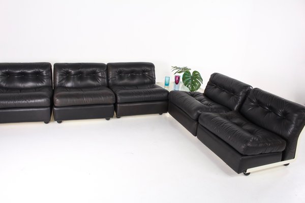 Black Leather Modular Sofa By Mario Bellini For C B Italia 1960s Black Leather Modular Sofa By Mario