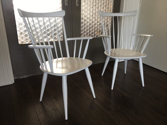 White Spindle Back Armchairs By Yngve, White Spindle Back Dining Chair