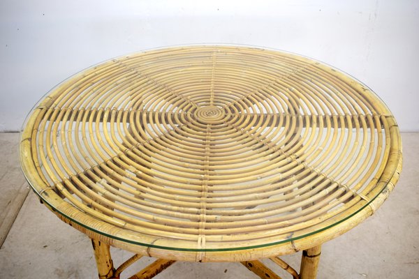 1960s Italian Bamboo & Glass Side Table 