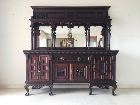 Large Antique Chippendale Ball Claw Mahogany Mirrored Buffet For Large Antique Chippendale Ball Claw