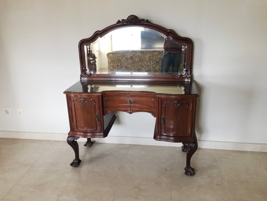 Antique Chippendale Ball And Claw Mahogany Mirrored Dressing Table