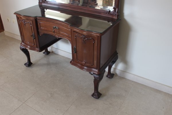 Antique Chippendale Ball And Claw Mahogany Mirrored Dressing Table