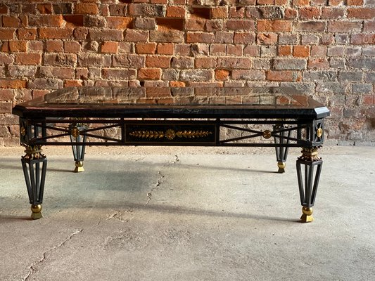 Green Marble Gilt Metal Wrought Iron Coffee Table By Maitland