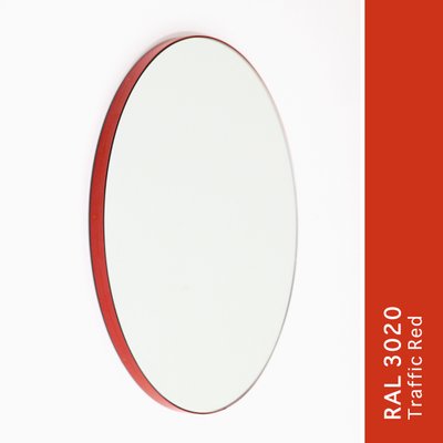Small Silver Orbis Wall Mirror With Red, Mirror With Red Frame