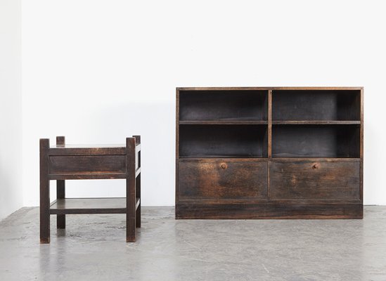 Dutch Dark Wood Cabinet And Side Table 1930s Set Of 2 For Sale