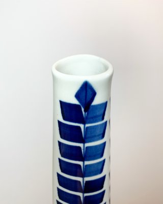 Hand Painted Ceramic Indigo Vase By Karin Bjorquist For