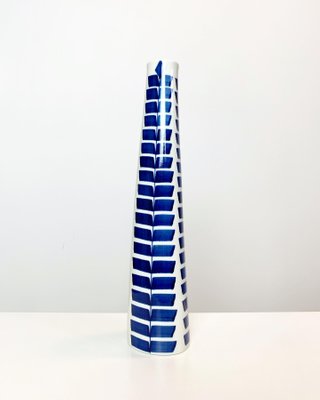 Hand Painted Ceramic Indigo Vase By Karin Bjorquist For