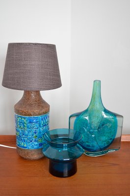 Table Lamp By Aldo Londi For Bitossi, Azure Art Glass Table Lamps