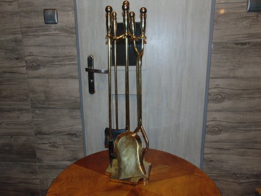 Mid Century Brass Fireplace Accessories Set Of 5 For Sale At Pamono