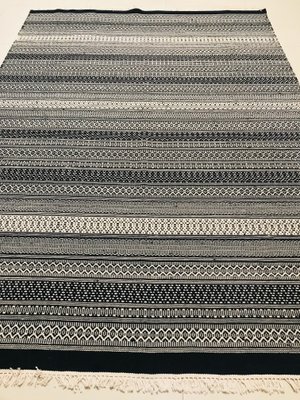 Tappeto Kilim Bianco E Nero In Lana E Cotone Annodato A Mano Anni 70