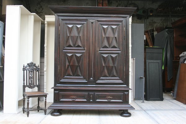Large Antique French Louis Xiii Walnut And Oak Wardrobe For Sale