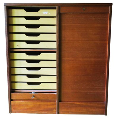 Teak Tambour Filing Cabinet 1960s For Sale At Pamono