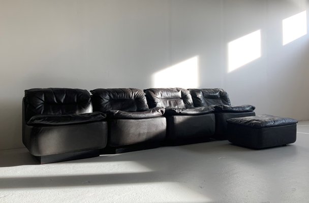 Vintage Black Leather Sofa And Ottoman By Friedrich Hill For Vintage Black Leather Sofa And Ottoman