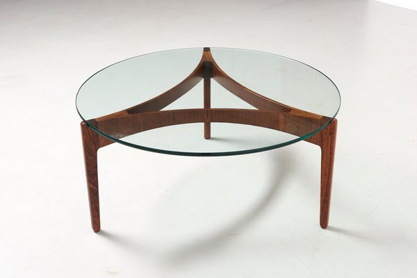 Round Gl And Rosewood Coffee Table By Sven Ellekaer For Linneberg 1960s Round Gl And Rosewood Coffee Table By Sven Ellekaer For Linneberg 1960s