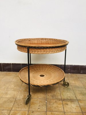 Rosewood Metal And Wicker Side Table 1950s For Sale At Pamono