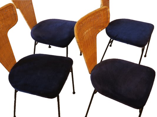 Italian Rattan And Black Metal Dining Chairs 1950s Set Of 4 For Sale At Pamono
