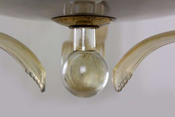 Kronleuchter aus Messing & gebogenem Glas von ESC Zukov, 1940er Kronleuchter aus Messing & gebogenem Glas von ESC Zukov, 1940er