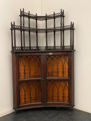 Antique Gothic Style Mahogany Corner Cabinet