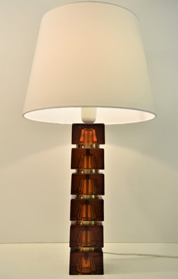 Large Swedish Brown Glass And Brass Table Lamp By Carl Erlund For Orrefors 1960s
