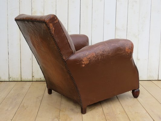 Antique French Leather Club Chair For Sale At Pamono
