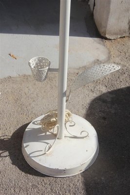 Mid Century French White Perforated Metal Floor Lamps 1950s Set